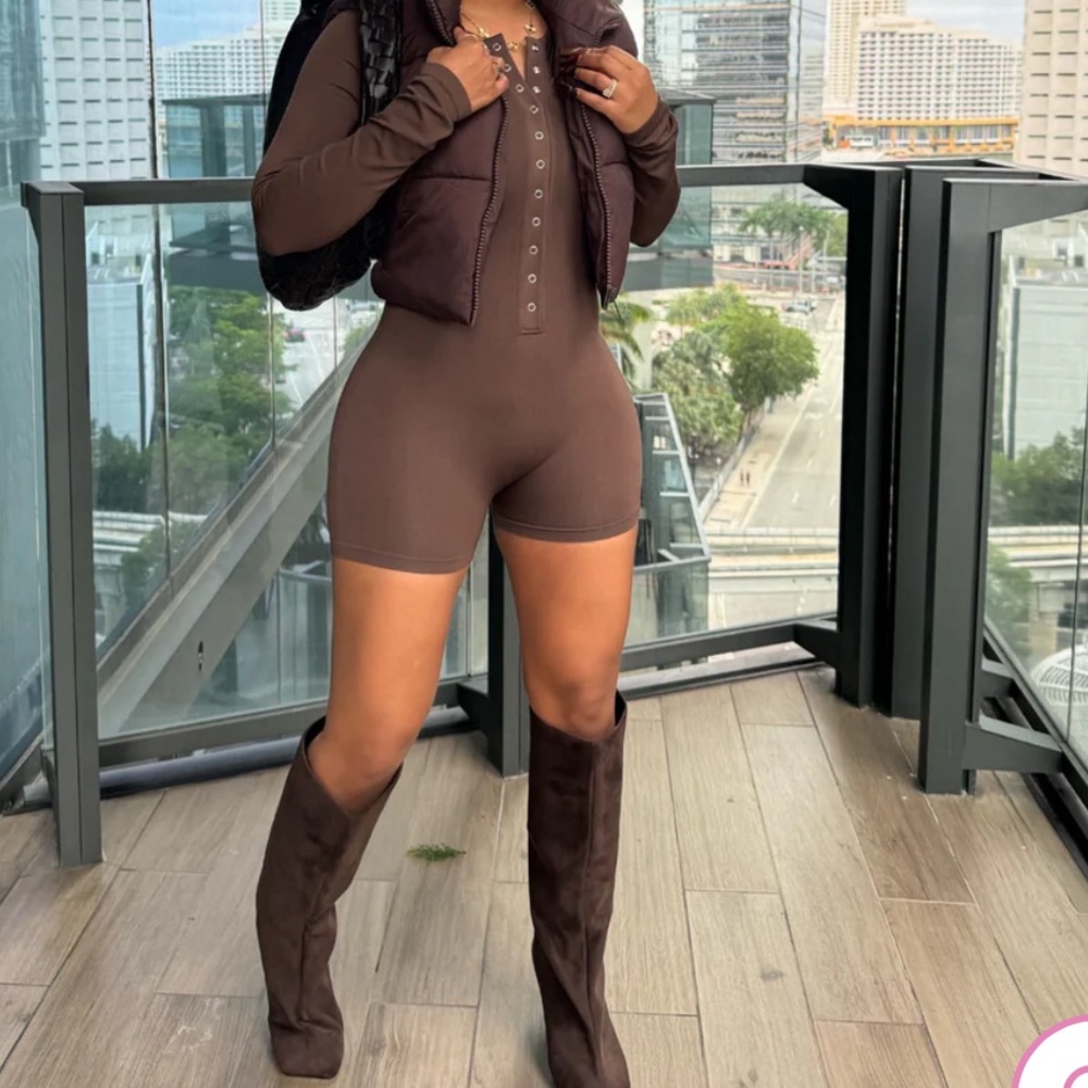 BROWN shorts jumpsuit